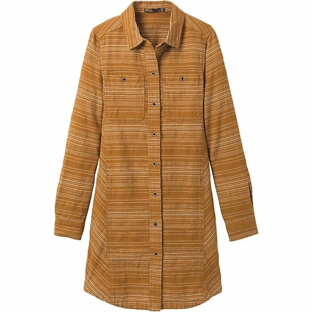 Prana Dyri Dress XL Antique Bronze NEW Button Front Shirt Dress Organic Cotton